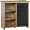 Image de Buffet design industriel - meuble de rangement 3 niches placard - effet bois métal noir