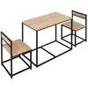 Image de HOMCOM Ensemble table 2 chaises style industriel - set de 1 table + 2 chaises encastrables - métal noir aspect chêne clair