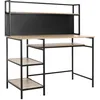 Image de Bureau informatique design industriel 4 étagères grand plateau et panneau noir métal aspect chêne clair