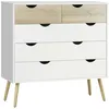 Image de Commode 5 tiroirs design scandinave meuble de rangement chambre panneau de particules 99 x 39 x 101 cm blanc aspect chêne clair