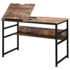 Image de Bureau informatique design industriel - plateau relevable, étagère - panneaux particules aspect vieux bois métal noir