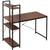 Image de Bureau informatique design industriel avec bibliothèque 3 étagères panneaux particules aspect noyer métal noir