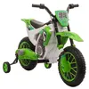 Image de Moto cross électrique pour enfant 3 à 5 ans 12 V 3-8 Km/h avec roulettes latérales amovibles dim. 106,5L x 51,5l x 68H cm vert