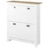 Image de Armoire à chaussures 2 portes abattantes 2 compartiments poignées coquilles métal MDF blanc chêne clair