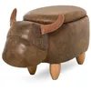 Image de Tabouret vache - pouf vachette - pouf taureau coffre de rangement 2 en 1 - pieds bois d'hévéa revêtement synthétique aspect daim vieilli marron