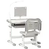 Image de HOMCOM Bureau enfant avec chaise - ensemble bureau et chaise réglable - lampe, support de lecture, tablette coulissante multi-rangement - gris blanc