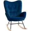 Image de Fauteuil à bascule oreilles rocking chair grand confort accoudoirs assise dossier garnissage mousse haute densité aspect velours bleu