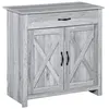 Image de HOMCOM Buffet 2 portes tiroir style rural chic placard avec étagère poignées métal noir MDF panneaux particules aspect bois gris clair