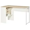 Image de Bureau d'angle bureau informatique multimédia multi-rangement métal panneaux particules aspect chêne clair blanc
