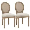 Image de Lot de 2 chaises de salle à manger - chaise de salon médaillon style Louis XVI - bois massif sculpté, patiné - dossier cannage - aspect lin beige