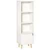 Image de Meuble de rangement colonne design scandinave - 3 niches, placard porte - piètement effilé incliné bois pin panneaux particules blanc
