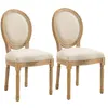 Image de Lot de 2 chaises de salle à manger - chaise de salon médaillon style Louis XVI - bois massif sculpté, patiné - aspect lin beige