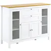 Image de Buffet style classique chic multi-rangement 2 portes 2 étagères réglables 2 tiroirs coulissants placard 2 portes MDF blanc plateau aspect bois clair