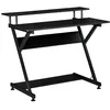 Image de Bureau informatique gamer avec étagères dim. 100L x 60l x 85,5H cm MDF métal noir