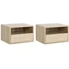 Image de Lot de 2 tables de chevet murales - lot de 2 tables de nuit - tiroir coulissant, niche, plateau - panneaux particules aspect chêne clair
