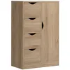 Image de Meuble de rangement moderne 1 porte 4 tiroirs - panneaux particules aspect chêne clair