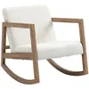 Image de Fauteuil lounge à bascule bois hévéa revêtement effet peau de mouton polyester crème