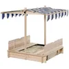 Image de Bac à sable carré en bois pour enfant dim. 106L x 106l cm avec bancs et couvercle - auvent réglable