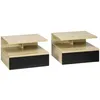 Image de Lot de 2 tables de chevet murales - lot de 2 tables de nuit - tiroir coulissant, niche et plateau - aspect chêne clair noir