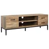 Image de Meuble TV banc TV design industriel - porte, 2 tiroirs, 2 niches - piètement acier noir - aspect bois de manguier