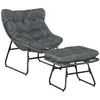 Image de Fauteuil de jardin avec repose-pieds - 2 coussins polyester inclus - métal époxy résine tressée aspect rotin gris