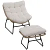 Image de Fauteuil de jardin avec repose-pieds - 2 coussins polyester inclus - métal époxy résine tressée aspect rotin beige