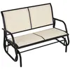 Image de Banc à bascule de jardin 2 places design contemporain grand confort accoudoirs assise et dossier ergonomique acier textilène beige