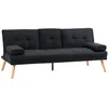 Image de Canapé convertible 3 places design scandinave inclinaison dossier réglable 3 niveaux dossier centrale rabattable 2 porte-verres bois peuplier polyester anthracite