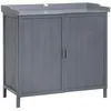 Image de Armoire de rangement de jardin sur pied, table de rempotage 2 en 1 double porte, étagère, plateau métal galvanisé - bois sapin gris