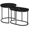 Image de Lot de 2 tables basses gigognes - tables d'appoint encastrables style contemporain - piètement acier plateau MDF aspect marbre noir