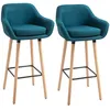 Image de Tabourets de bar design scandinave - lot de 2 tabourets de bar grand confort avec repose-pieds et accoudoirs - bois de hêtre lin bleu canard