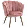 Image de Fauteuil design coquillage piètement effilé bois d'hévéa dossier enveloppant strié aspect velours rose poudré