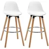 Image de Tabourets de bar style scandinave - lot de 2 tabourets de bar avec repose-pieds - piètement bois de hêtre assise PU blanc