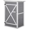 Image de Armoire abri de jardin remise pour outils - grande porte verrouillable loquet - 2 étagères - toit bitumé incliné bois de sapin blanc gris