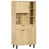Image de Buffet haut - armoire de cuisine multi-rangement - 3 portes, 4 niches, tiroir - piètement métal noir panneaux particules aspect bois clair