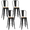 Image de Lot de 4 tabourets de bar industriel avec dossier repose-pied hauteur assise 76 cm métal panneaux multicouches imitation bois clair