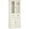 Image de Armoire de cuisine buffet haut 4 portes grand tiroir coulissant dim. 76L x 40l x 182H cm panneaux crème verre