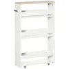 Image de Meuble bas colonne rangement salle de bain à roulettes 3 niveaux dim. 48L x 15l x 80H cm MDF panneaux blanc aspect chêne clair