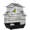 Image de Cage à oiseaux design maison perchoirs mangeoires balançoire 3 portes plateau excrément amovible + poignée transport métal noir