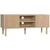 Image de Meuble TV banc TV design Urban Craft - 2 portes coulissantes, 2 niches - piètement cylindrique - panneaux particules aspect bois clair