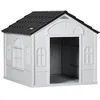 Image de Niche chien style cottage dim. 65L x 75l x 63H cm - motifs fenêtres, porte, aération - PP blanc gris