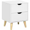 Image de Chevet table de nuit design scandinave 2 tiroirs piètement bois pin panneaux particules blanc