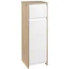Image de Meuble colonne bas salle de bain style cosy dim. 32L x 30l x 90H cm porte étagère tiroir MDF blanc aspect chêne clair