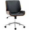 Image de Chaise de bureau manager design vintage pivotante hauteur réglable bois peuplier acier chromé revêtement mixte synthétique tissu noir