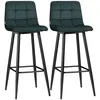 Image de Lot de 2 tabourets de bar design Chesterfield effet capitonné piètement acier effilé noir velours vert sapin