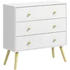 Image de Commode 3 tiroirs design scandinave piètement effilé incliné bois pin panneaux blanc