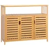 Image de Buffet meuble de rangement bois bambou à lattes style naturel - 3 portes, 4 étagères