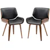 Image de Lot de 2 chaises design vintage piètement châssis bois peuplier aspect noyer revêtement mixte synthétique tissu noir