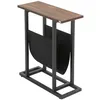 Image de Guéridon bout de canapé table basse d'appoint - porte-revue tissu noir - châssis métal noir plateau aspect bois