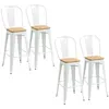 Image de Lot de 4 tabourets de bar industriel avec dossier repose-pied hauteur assise 76 cm acier blanc bois d'orme